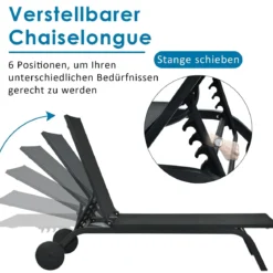 Gartenliege Liegestuhl Aluminium-Chaiselongue Patio Liegestuhl mit verstellbarer Rückenlehne Schwarz