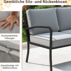 Gartenlounge 3-teilig Gartenmöbel Set Outdoor Lounge mit Tisch und Kissen Grau