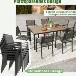 Gartenmöbel Set für 6 Personen 6 stapelbare Gartenstühle mit Tisch Terrassenmöbel set Grau