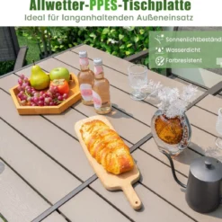 Gartenmöbel Set für 6 Personen 6 stapelbare Gartenstühle mit Tisch Terrassenmöbel set Grau