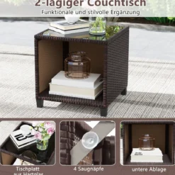 Gartenmöbel Set inkl. 2 Stühle mit Sitzkissen & Tisch Rattan Balkonmöbel Gartenlounge Sitzgruppe Set Braun