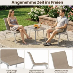 Gartenmöbel Set 3-teilig Balkonset mit 2 Stühlen & Beistelltisch Outdoor Sitzgruppe mit Glasplatte Beige