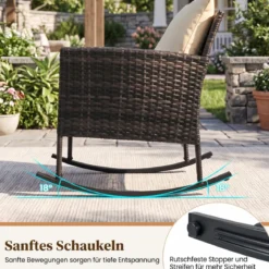 Gartenmöbel Set 3-Teiliges Balkonmöbel aus Rattan mit 2 Schaukelstühlen & Glastisch Grau/Beige