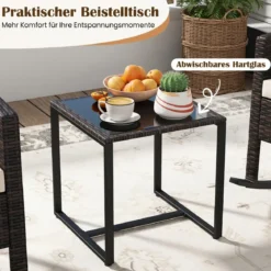 Gartenmöbel Set 3-Teiliges Balkonmöbel aus Rattan mit 2 Schaukelstühlen & Glastisch Grau/Beige