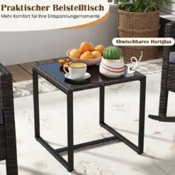 Gartenmöbel Set 3-Teiliges Balkonmöbel aus Rattan mit 2 Schaukelstühlen & Glastisch Grau/Beige