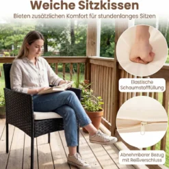 Gartenmöbel Set 3-teiliges Rattan Balkonmöbel mit 2 Stühlen & Gartentisch Beige