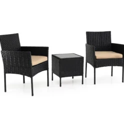 Gartenmöbel Set 3-teiliges Rattan Balkonmöbel mit 2 Stühlen & Gartentisch Gelb