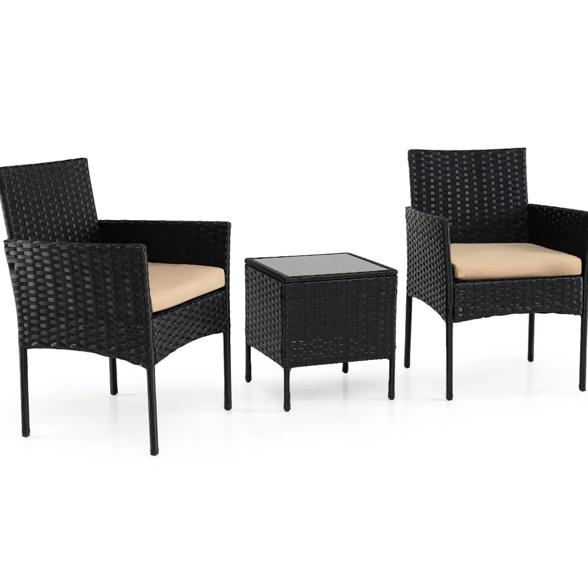 Gartenmöbel Set 3-teiliges Rattan Balkonmöbel mit 2 Stühlen & Gartentisch Gelb