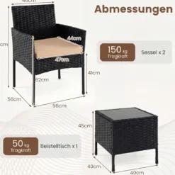 Gartenmöbel Set 3-teiliges Rattan Balkonmöbel mit 2 Stühlen & Gartentisch Gelb