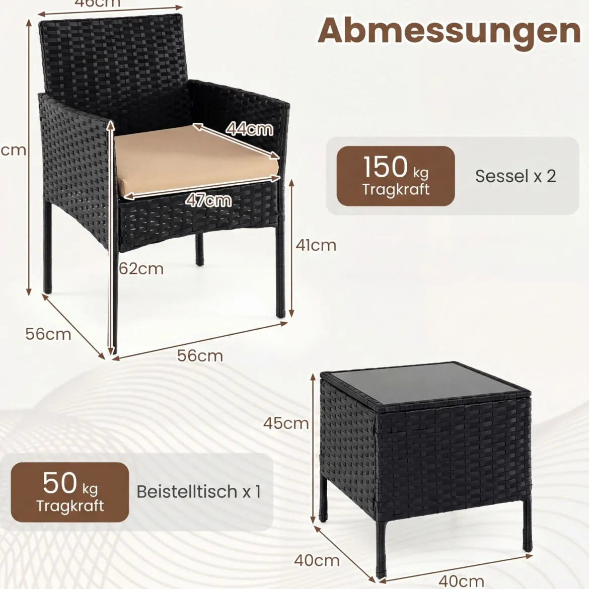 Gartenmöbel Set 3-teiliges Rattan Balkonmöbel mit 2 Stühlen & Gartentisch Gelb