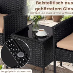 Gartenmöbel Set 3-teiliges Rattan Balkonmöbel mit 2 Stühlen & Gartentisch Gelb
