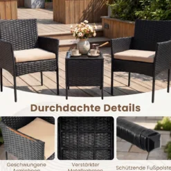 Gartenmöbel Set 3-teiliges Rattan Balkonmöbel mit 2 Stühlen & Gartentisch Gelb