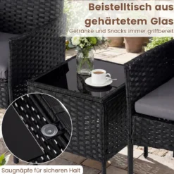 Gartenmöbel Set 3-teiliges Rattan Balkonmöbel mit 2 Stühlen & Gartentisch Grau