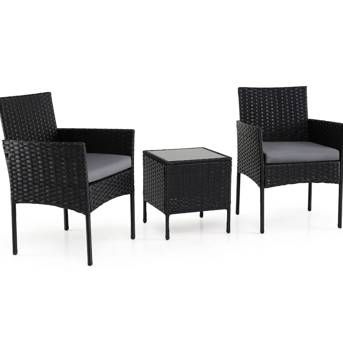Gartenmöbel Set 3-teiliges Rattan Balkonmöbel mit 2 Stühlen & Gartentisch Grau