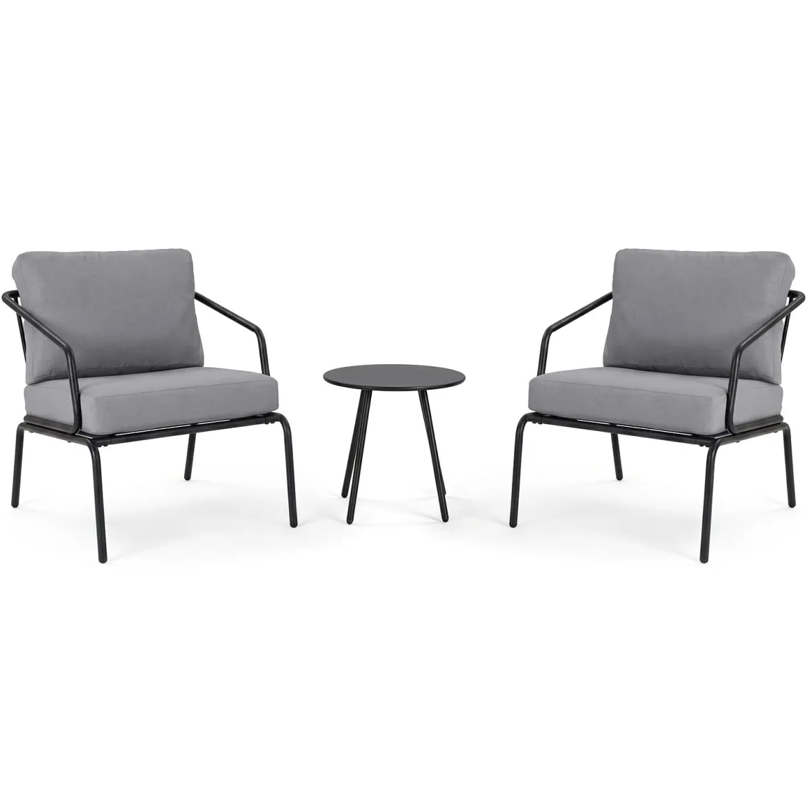 Gartenmöbel Set 3-teilig Terrassenmöbel mit 2 Stühlen & Couchtisch Sitzgruppe mit Metallrahmen Grau