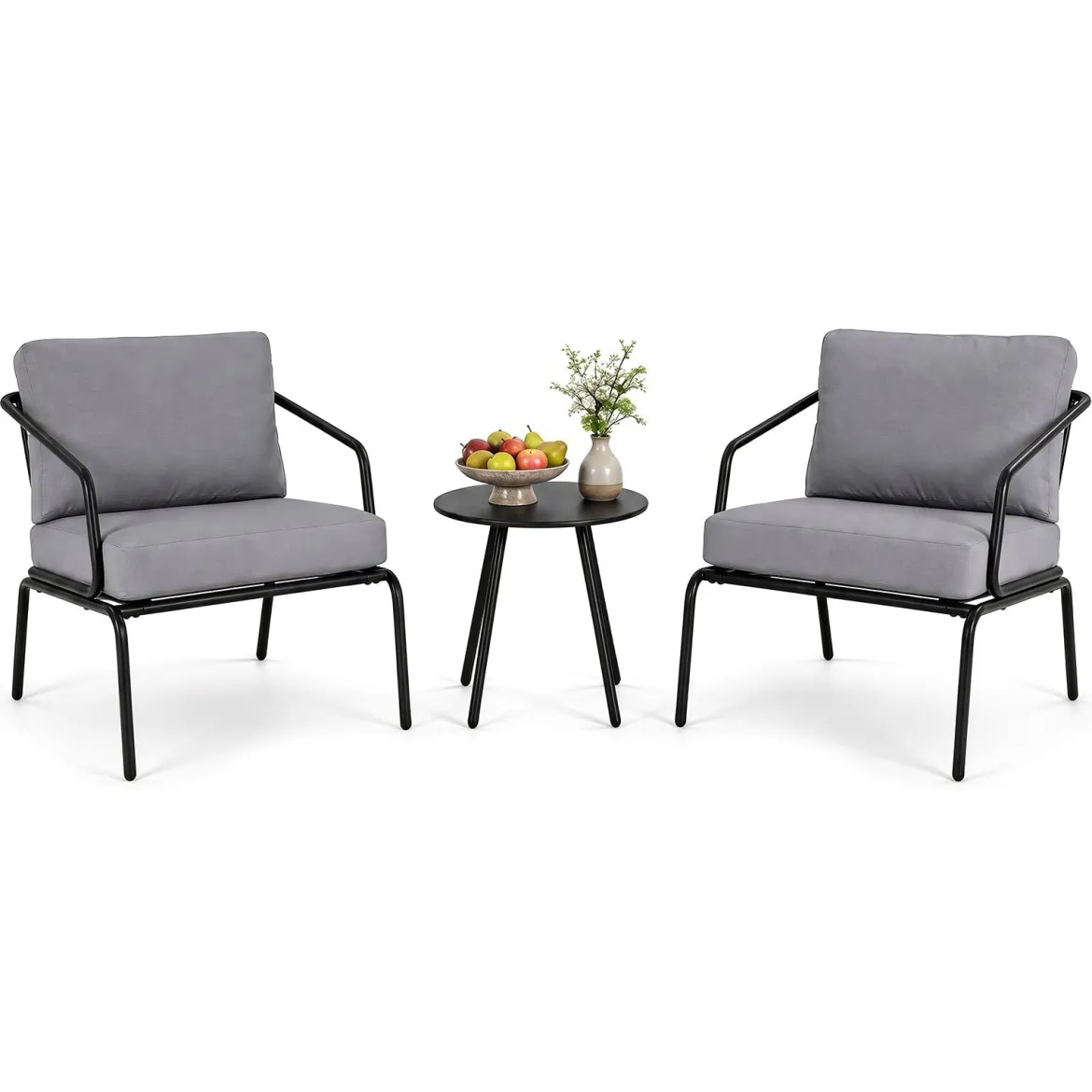 Gartenmöbel Set 3-teilig Terrassenmöbel mit 2 Stühlen & Couchtisch Sitzgruppe mit Metallrahmen Grau