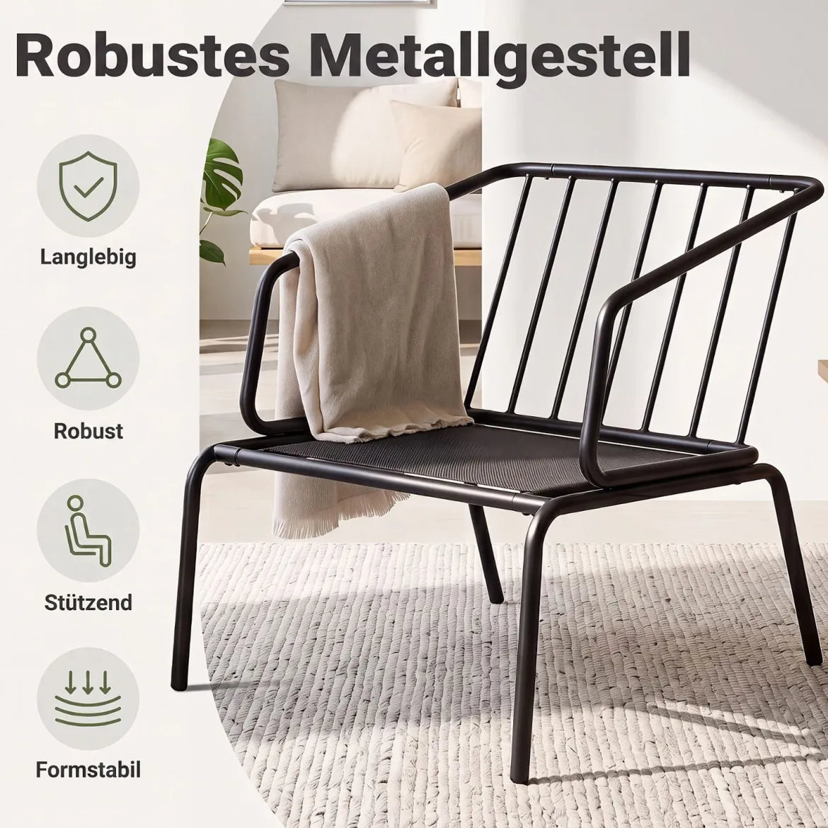 Gartenmöbel Set 3-teilig Terrassenmöbel mit 2 Stühlen & Couchtisch Sitzgruppe mit Metallrahmen Grau
