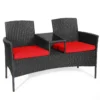 Gartenmöbel-Set Terrassensofa mit Tisch aus Glas 138 x 62 x 85 cm Rot