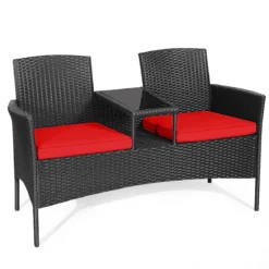 Gartenmöbel-Set Terrassensofa mit Tisch aus Glas 138 x 62 x 85 cm Rot