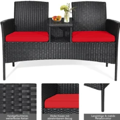 Gartenmöbel-Set Terrassensofa mit Tisch aus Glas 138 x 62 x 85 cm Rot
