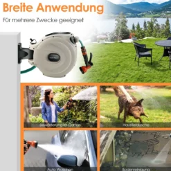 Gartenschlauch-Aufroller mit Wandhalterung 180˚ drehbare Halterung 1/2 Zoll 20m + 2m
