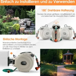 Gartenschlauch-Aufroller mit Wandhalterung 180˚ drehbare Halterung 1/2 Zoll 20m + 2m