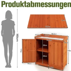 Gartenschrank aus Holz Lagerschrank mit 4 Universalrädern Garten Natur