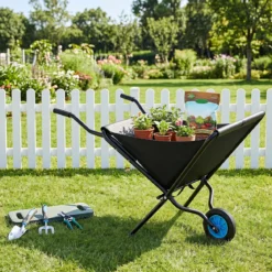 Gartenschubkarre mit Rad Faltbare Schubkarre mit Rutschfester Griff bis zu 40 kg Belastbar Schwarz
