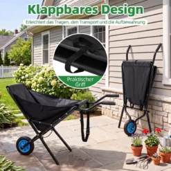 Gartenschubkarre mit Rad Faltbare Schubkarre mit Rutschfester Griff bis zu 40 kg Belastbar Schwarz