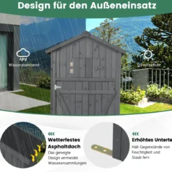 Gartenschuppen 180,5 cm hoher Geräteschrank für den Außenbereich mit abschließbaren Türen klappbarem Tisch Grau