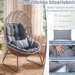 Gartensessel aus PE-Rattan Lounge Sessel mit Abnehmbaren Sitz- & Rückenkissen Korbsessel mit Metallrahmen