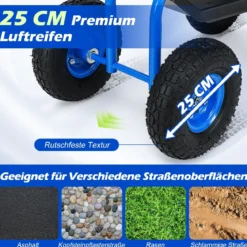 Gartensitz mit Rollen 360 ° drehbar höhenverstellbar Rollsitz mit Ablage & Korb Blau