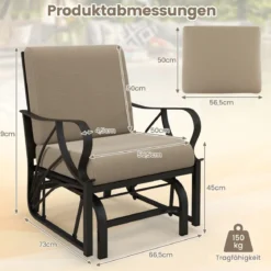 Gartenstuhl mit Schaukelfunktion & Weich Gepolstertem Kissen Schaukelstuhl Braun