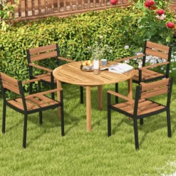 Gartentisch Akazienholz Esstisch rund für 4 Personen Bistrotisch Holztisch für Hof 110 x 110 x 75 cm Natur