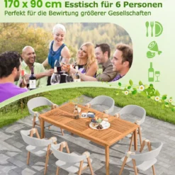 Gartentisch Akazienholz 170 x 90 cm großer Terrassentisch für 6 Personen Natur