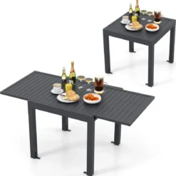 Gartentisch Aluminium ausziehbar 80/160 x 80cm Esstisch wetterfest Dunkelgrau