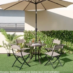 Gartentisch aus Aluminiumguss mit Schirmloch & Unterer Ablage Wetterfester Balkontisch