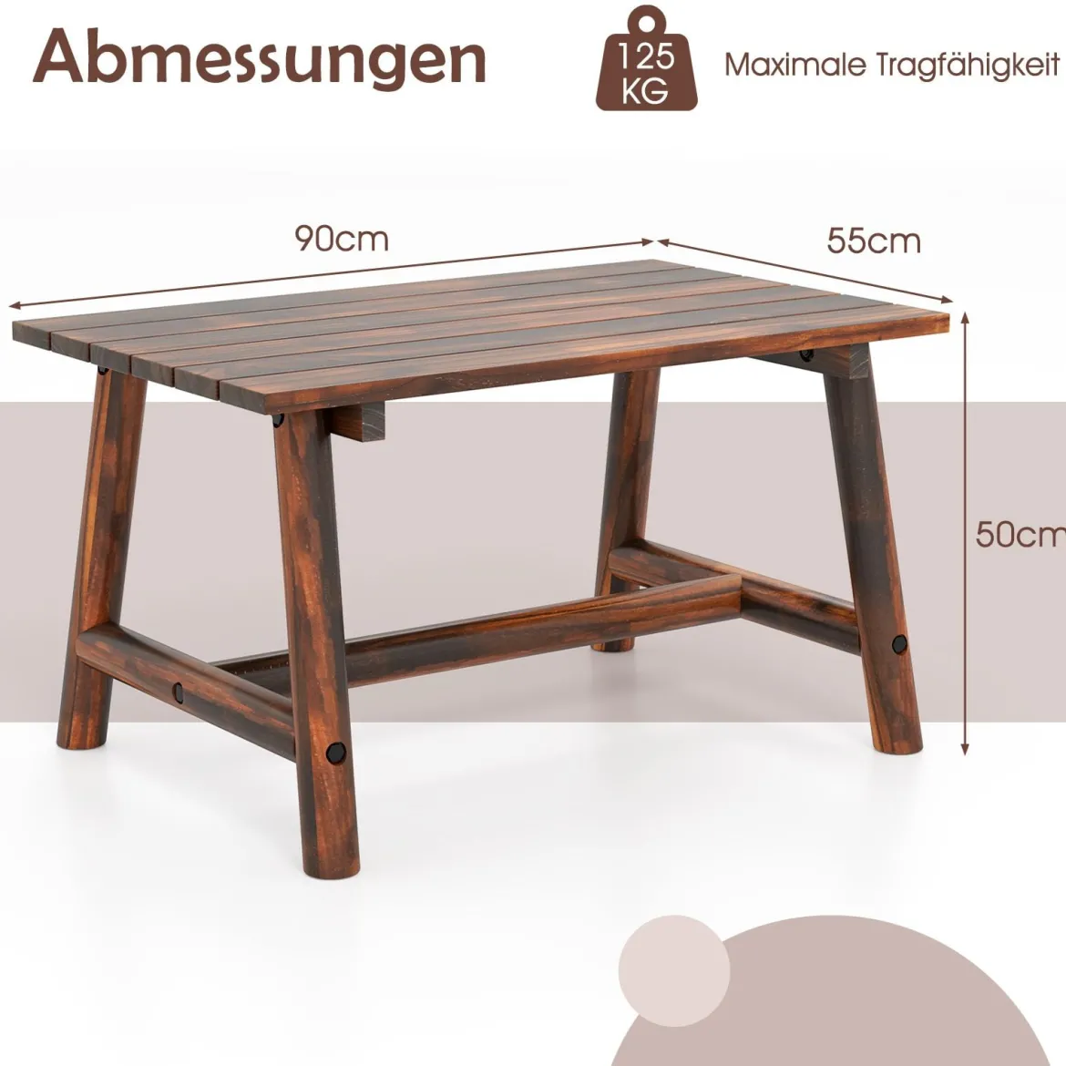 Gartentisch aus Massivholz rechteckiger Kaffeetisch mit Lattenrost Terrassentisch Balkontisch Braun
