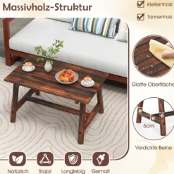 Gartentisch aus Massivholz rechteckiger Kaffeetisch mit Lattenrost Terrassentisch Balkontisch Braun