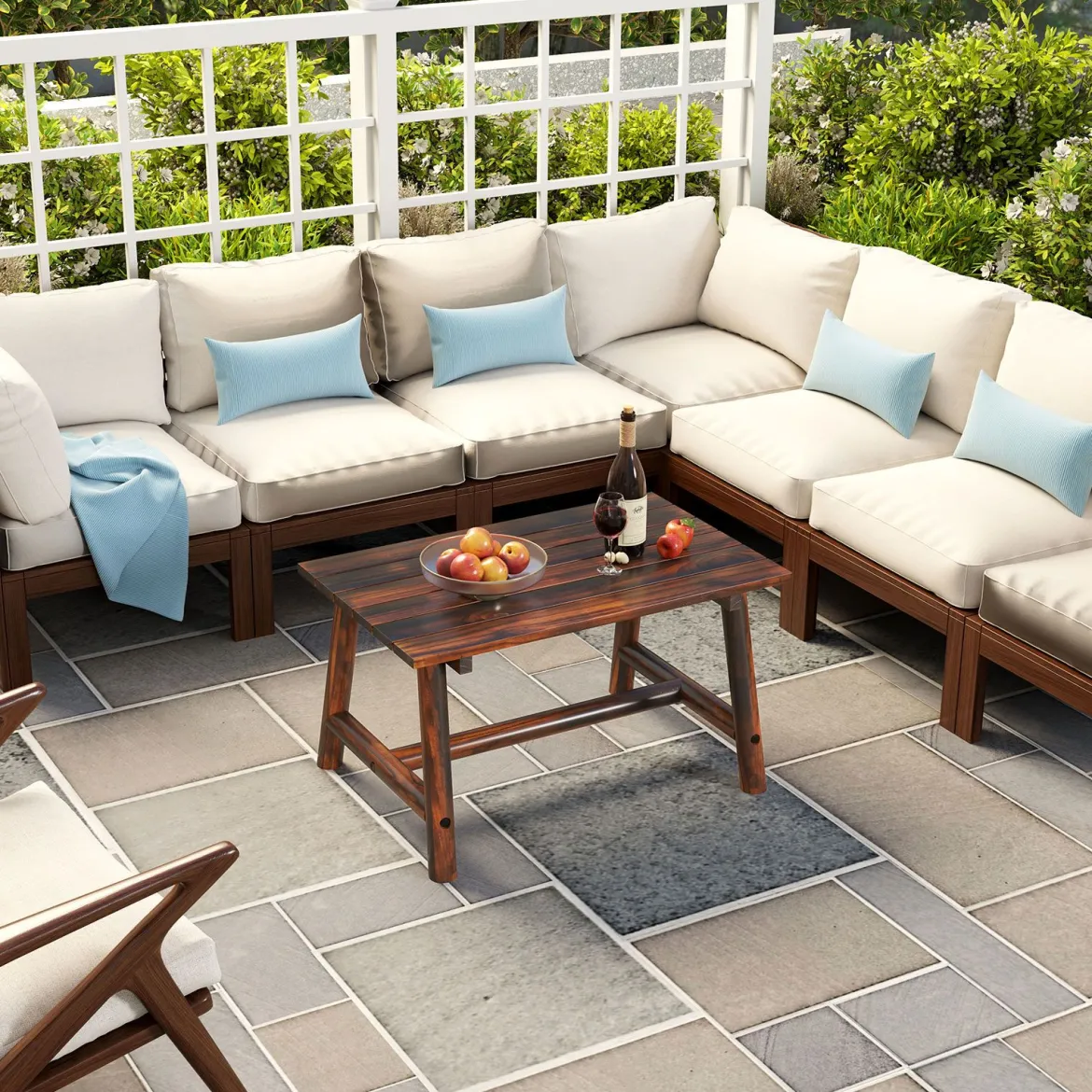Gartentisch aus Massivholz rechteckiger Kaffeetisch mit Lattenrost Terrassentisch Balkontisch Braun