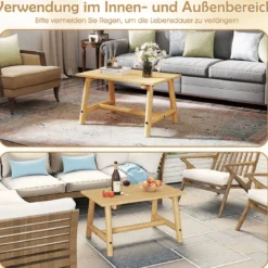 Gartentisch aus Massivholz rechteckiger Kaffeetisch mit Lattenrost Terrassentisch Balkontisch Natur