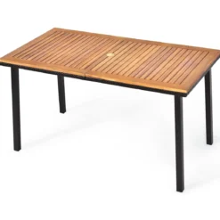 Gartentisch Esstisch mit Schirmloch Holztisch Terrassentisch Akazienholz 140 x 75 x 76 cm Natur
