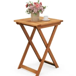 Gartentisch klappbar wetterfester Bistrotisch aus Hartholz Klapptisch quadratischer Holztisch 50 x 50 x 73,5 cm Natur