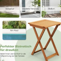 Gartentisch klappbar wetterfester Bistrotisch aus Hartholz Klapptisch quadratischer Holztisch 50 x 50 x 73,5 cm Natur