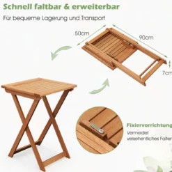 Gartentisch klappbar wetterfester Bistrotisch aus Hartholz Klapptisch quadratischer Holztisch 50 x 50 x 73,5 cm Natur