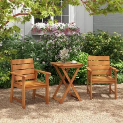 Gartentisch klappbar wetterfester Bistrotisch aus Hartholz Klapptisch quadratischer Holztisch 50 x 50 x 73,5 cm Natur