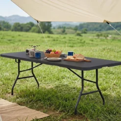 Gartentisch Klappbar 244 x 75 cm Campingtisch mit Tragegriff XXL für 10 Personen Schwarz