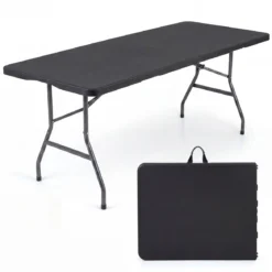 Gartentisch Klappbar 180 x 74 cm Campingtisch mit HDPE-Tischplatte & Tragegriff Schwarz