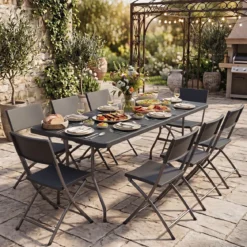 Gartentisch Klappbar 180 x 74 cm Campingtisch mit HDPE-Tischplatte & Tragegriff Schwarz