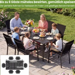 Gartentisch Metall Balkontisch mit Sonnenschirmloch Quadratischer Terrassentisch für 6 Personen